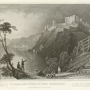 St Goar and ruins of Fort Rheinfels (engraving)