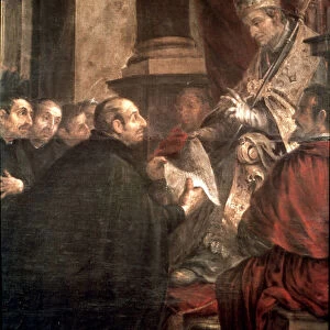 St. Ignatius receiving the papal bull of the foundation of the company of Jesus (Jesuits) from Pope Paul III, 1660-64, (oil on canvas)