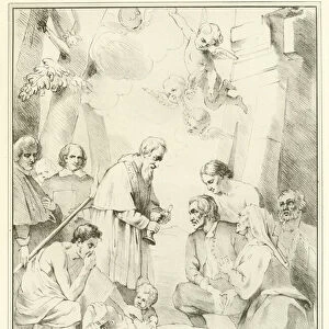 St Macarius of Ghent Giving Aid to the Plague Victims (engraving)