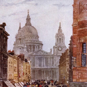 St Pauls and Ludgate Hill (colour litho)