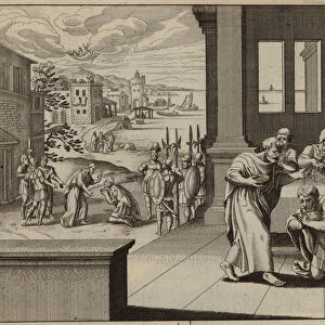 St Peter baptising the centurion Cornelius in the name of Jesus Christ (engraving)