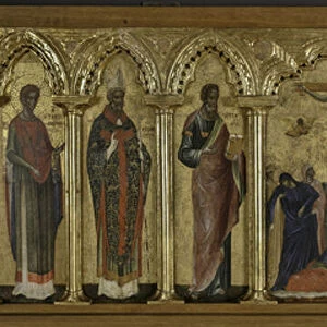 St Stratonicus, St Hermolaus, St Matthew, St Cristopher, St Thecla and St Abundius, Polyptych of the Crucifixion with Saints, 1350-1355