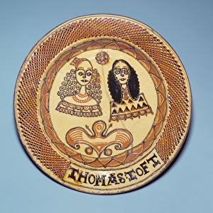 Staffordshire plate depicting King Charles II (1630-85) and Queen Catherine of Braganza