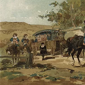 Stagecoach and escort, Spanish Netherlands, early 17th Century (colour litho)
