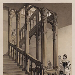 Staircase at Audley End, Essex (colour litho)