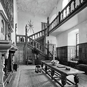 The staircase, Herstmonceaux Castle, East Sussex, from The English Country House (b/w photo)