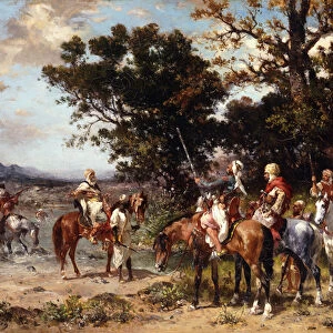 The Start for the Hunt, (oil on canvas)