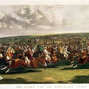 The Start of the Memorable Derby of 1844, engraved by Charles Hunt (1803-77) (colour