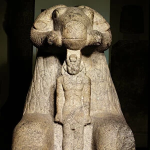 Statue of Amun in the form of a ram protecting King Taharqa, 690-664 BC (granite)
