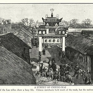 A street of Chieng-Mai (litho)
