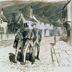 Street Scene with Three Drunks (pencil and wash on paper)