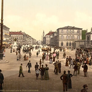 Street Scene, Odensplatz and Ludwigstrasse, Munich, Bavaria, Germany, c. 1900 (photochrom)