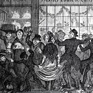 Street urchins causing havoc in the crowd outside a confectioner