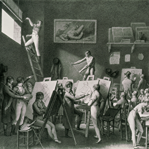 The Studio of Jacques Louis David (1748-1825) (pen & ink on paper) (b / w photo)