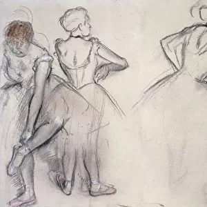 Study of Dancers; Etude de Danseuses, (charcoal and pastel on paper)