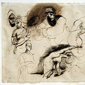 Study for the death of Sardanapale. Drawing by Eugene Delacroix (1798-1863), 19th century