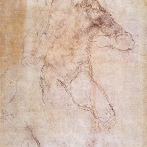 Study of a male nude (charcoal on paper) (recto) (for verso see 192511)