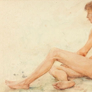 Study of a male nude, seated, turning away to the right (w / c on paper)