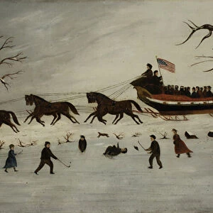 The Suffragettes Taking a Sleigh Ride, 1870-90 (oil on canvas)