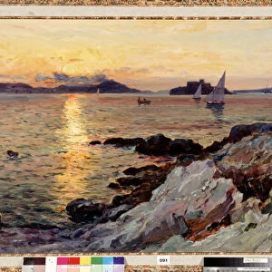 Sun setting on Frioul Painting by Jean Baptiste Olive (1848-1936) 20th century Dim. 50x73 cm Mandatory mention: Collection foundation regards of Provence, Marseille