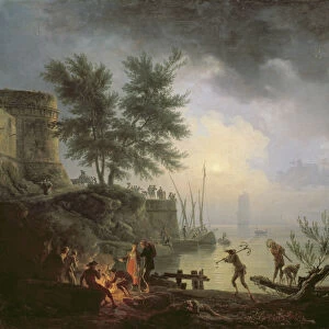 Sunrise, A Coastal Scene with Figures around a Fire, 1760 (oil on canvas)