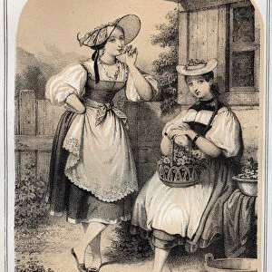 Swiss Costumes - Berns Ibex - engraving in "THE SOURIES DE MON UNCLE MEMORIES