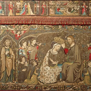 Tapestry detail decorating an altar representing the coronation of the Virgin - From