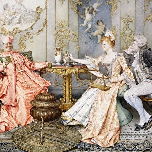 The Tea Party, (watercolour with pencil on board)