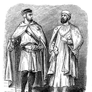 Templars, Knights Templar in war traditional costume (left) and house costume (right), Historical