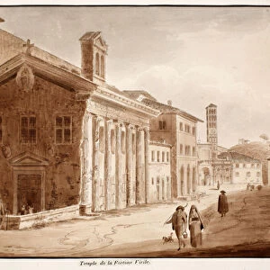 The Temple of Fortuna Virilis, 1833 (etching with brown wash)