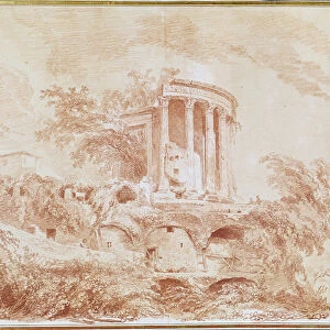 Temple of the Sybil at Tivoli (red chalk on paper)