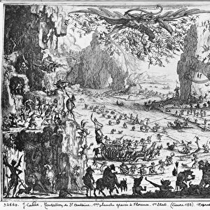 The Temptation of St. Anthony (engraving) (b / w photo)