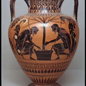 Terracotta amphora with representation of Achilles and Ajax playing dice, 550-500 BC