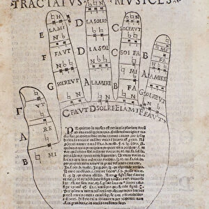 "The Guidonian hand"Frontispiece from "Tractatus musices"