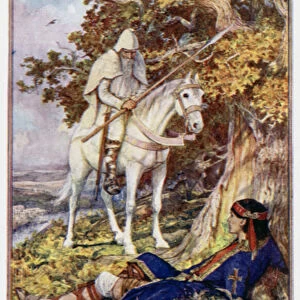 "The man on the White Horse comes to heal St Cuthbert"(colour litho)