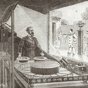 The Theatre Optique and its inventor Emile Reynaud (1844-1918) with a scene