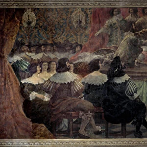 A theatrical representation in the 17th century at the Chateau de Grosbois Painting by