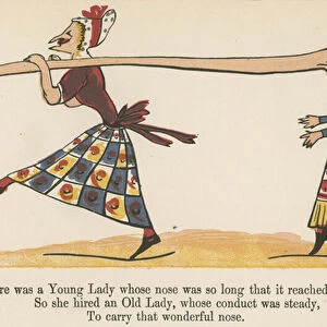 "There was a Young Lady whose nose was so long that it reached to her toes", from A Book of Nonsense, published by Frederick Warne and Co. London, c. 1875 (colour litho)