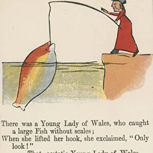 "There was a Young Lady of Wales, who caught a large Fish without scales", from A Book of Nonsense, published by Frederick Warne and Co. London, c. 1875 (colour litho)