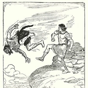 Theseus: "He kicked him over the cliff into the sea"(litho)