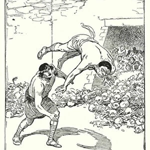 Theseus: "Theseus pitched him right over his shoulder on the ground"(litho)