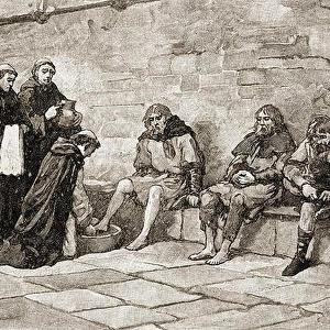 Thomas Becket (c. 1118-70) washing the feet of beggars (engraving)