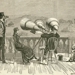 Thomas Edison's Megaphone, using three separate funnels lined up in a row. From El Museo Popular published Madrid, 1889
