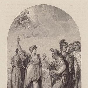 The Tiburtine Sibyl announcing the coming of Jesus Christ to the Roman Emperor Augustus (engraving)