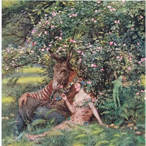 Bottom and Titania: "Come sit thee down on this flowery bed"(litho)