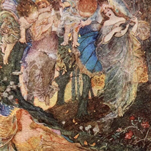 Titania sleeps, Midsummer Nights Dream, Act II Scene 2, illustration from Tales from Shakespeare by Charles and Mary Lamb, 1905 (colour litho)