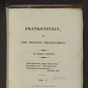 Title Page of the First Edition of Frankenstein, 1818 (litho)