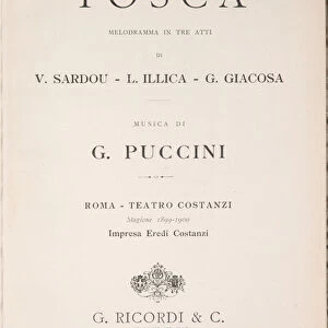 Title page, Libretto della Tosca, by Giacomo Puccini, Edizione Ricordi, Italy, 1899