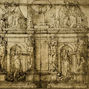 The tomb of Pope Julius II, preparatory drawing by Michelangelo, Cabinet of Drawings and Prints, Uffizi Gallery, Florence