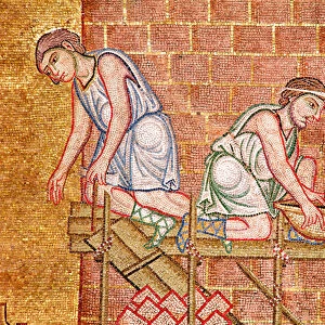 The Tower of Babel, from the Atrium, detail of two builders (mosaic)